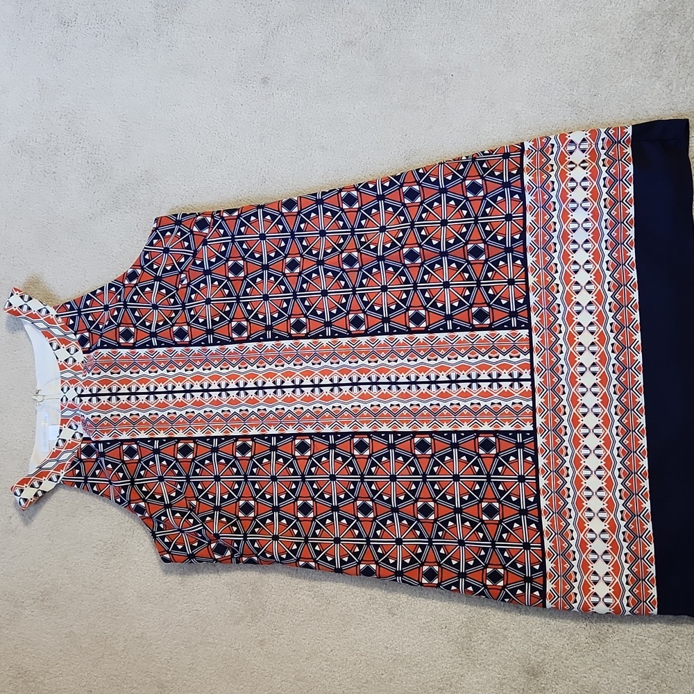 London Times Women's  Sleeveless Shift Orange/Blue Dress- Size 12
